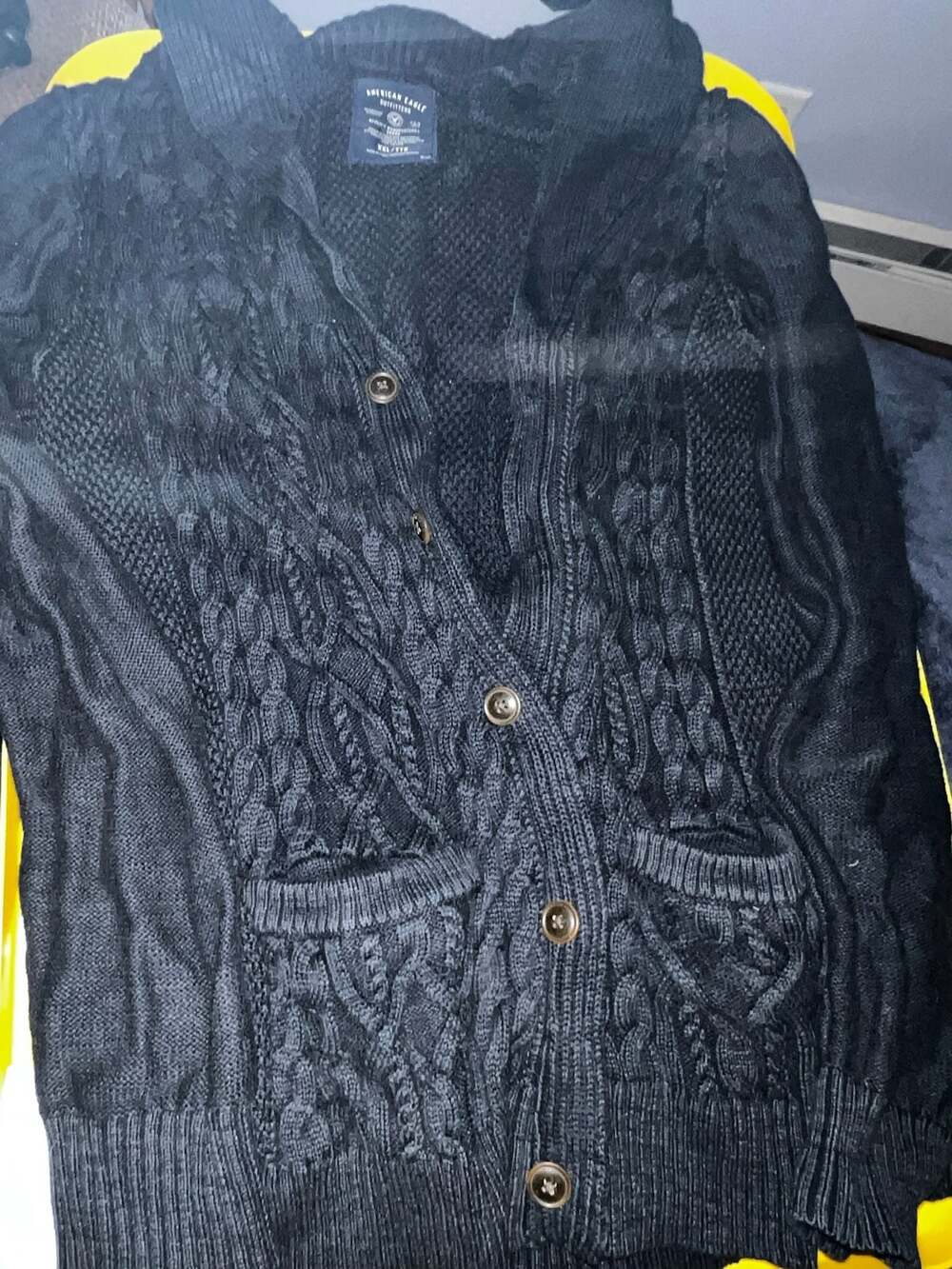 American Eagle Outfitters XXL Black Marl Cable Knit Shawl Collar Cardigan